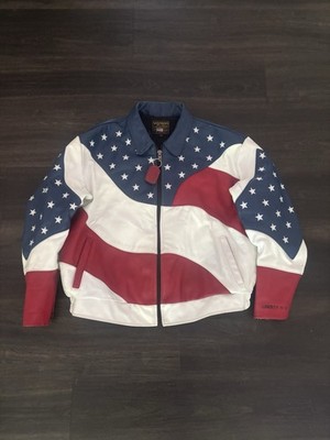 RARE VTG Vanson USA American Flag Leather Jacket Size XXL
