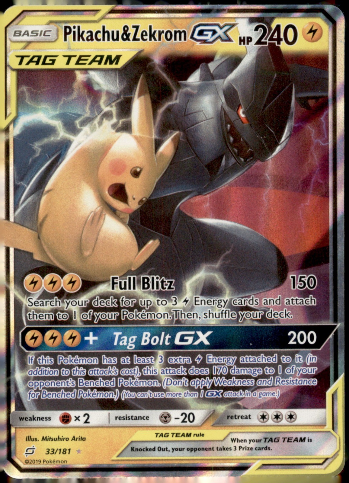Pikachu & Zekrom GX 33/181 LP SM - Team Up Ultra Rare Pokemon TCG