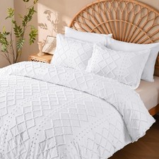 Manyshofu White Tufted Duvet Cover Set, 5 Piece Boho King Bedding Corner Ti...