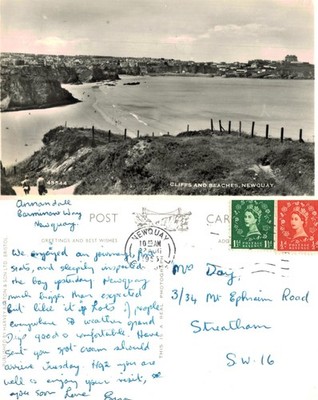 Vintage Postkarte - Newquay Cornwall Klippen und Strände ECHTFOTO VERSCHICKT