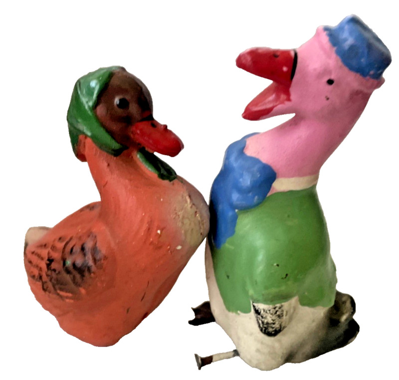 PAIR Vintage 1940's  ITALY Composite  Putz ~ GEESE all DRESSED UP   ~ Figurines