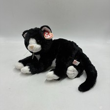 12" Ty Classic Plush 2016 Shadow Cat Laying Tuxedo Kitten Black White