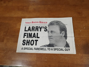 18 x 12 Boston Herald poster ad "Larry's final Shot" Larry Bird, 1993 ad  rare
