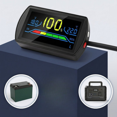 Digitales Farb LCD Voltmeter für 7-100V DC Batteriesysteme mit Temperatursensor