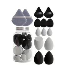 14 Piece Makeup Sponge Set Black Grey Triangle Puffs for Liquid Cream & Powder