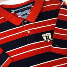 Tommy Hilfiger Classic Fit Red Stripe Polo Shirt Men s XL Crest Logo Preppy