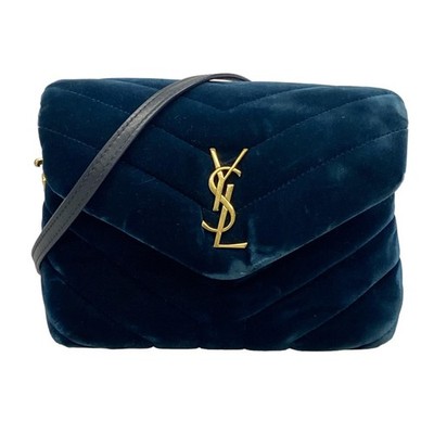 SAINT LAURENT PARIS Monogram Loulou 467072 Blue Velour Leather - Shoulder Bag