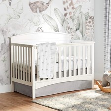 Baby Printed Linen Textured Solid Crib Skirt, Gray 52"L x 28"W 16" Drop