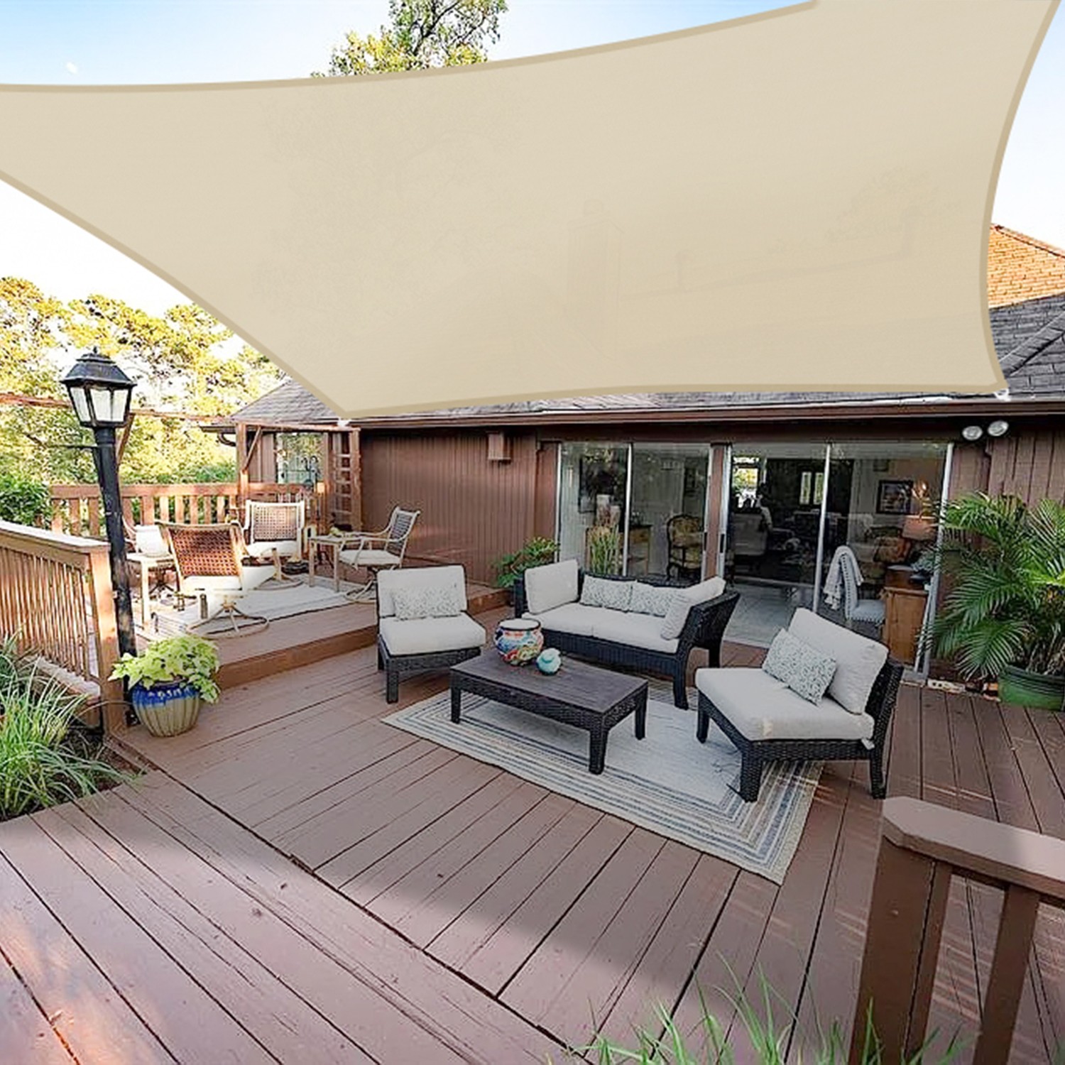 5-24FT Waterproof Sun Shade Sail Rectangle Canopy Patio Shelter Cover Pool Beige