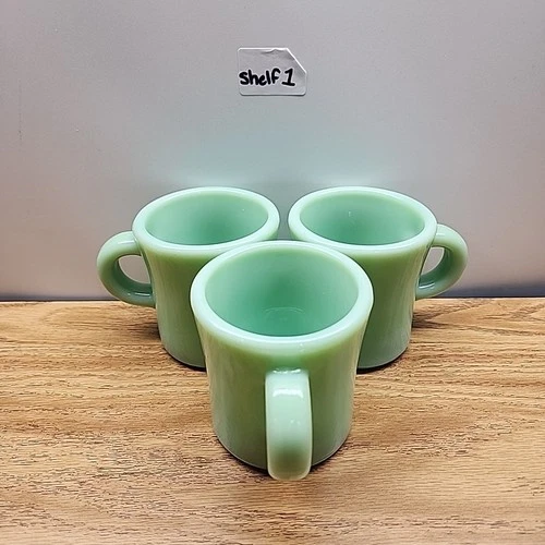 Set Of 3 Jadeite Fire King C Handle Mug Extra Heavy Oven Restaurant Ware
