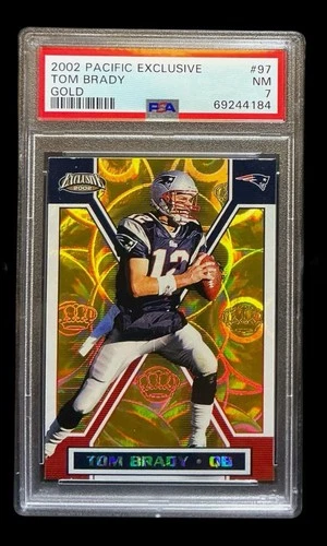 2002 pacific exclusive #97 tom brady; gold holo foil refractor PSA 7