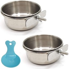 2PCS Bird Feeding Dish Cups with Spoon, Parrot Food Bowl Clamp Holder - Stain...
