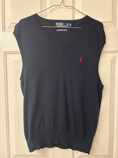 Men's Ralph Lauren POLO "Sweater Vest" Size MEDIUM 100 PIMA COTTON NAVY BLUE