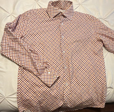 Banana Republic Plaid White/Orange/Red Dress Shirt L 16-16.5 Long Sleeve