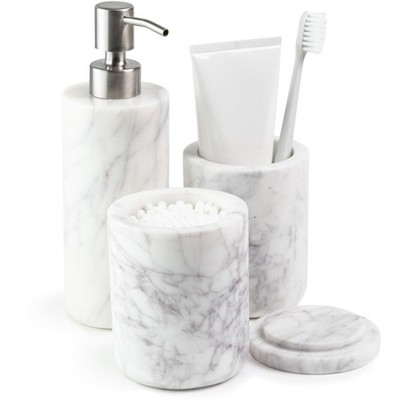 Cork & Mill Marble Bathroom Accessories Set, Solid Natural Marble, Complete V...