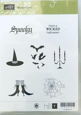 Stampin Up Wicked Cool Retired Stamp Set Halloween Witch Boots Bats Spider Web
