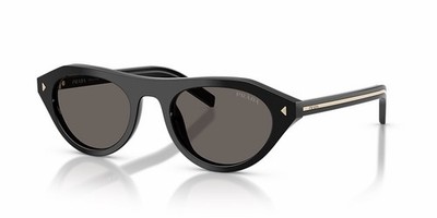 PRADA PR B15S 16K731 Black Gold Logo Dark Grey Lens Sunglasses