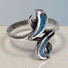 Vintage Signed Navajo Sterling Silver Crushed Turquoise Bypass Ring Size 8