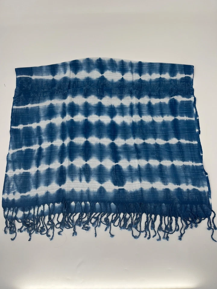 Soft Shawl Wrap Scarf Cotton Shibori Indigo Hand Tie-Dye - Image 2 of 4