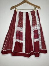 Carefree Fashions Vintage Red Patchwork Lace Trim Skirt Elastic Waist Prairie