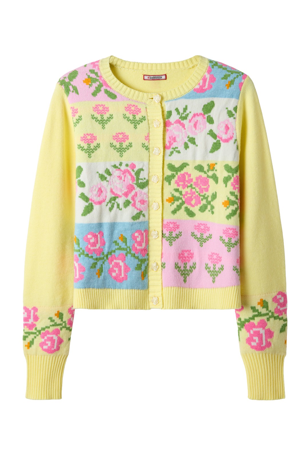 Joe Browns Women's Bold Floral Patchwork Cardigan , Yellow, 20