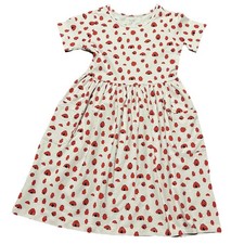 Quince Girl Dress Size 8 Organic Cotton Fit and Flare Pocket Dress Lady Bug EUC