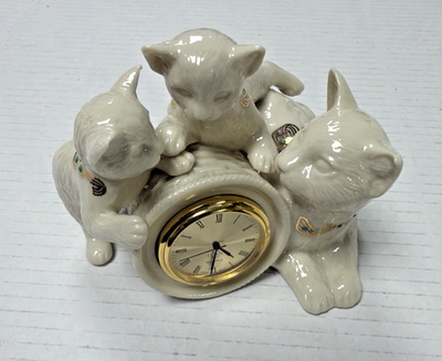 🔥Lenox Cat & Kittens Quartz Desk Clock Figurine Jewels Collection