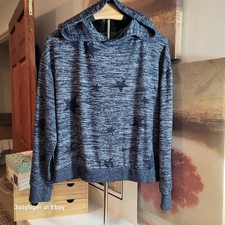 GAP Softspun Star Hoodie Pull On Sweatshirt Marled Blue Women's S Athleisure