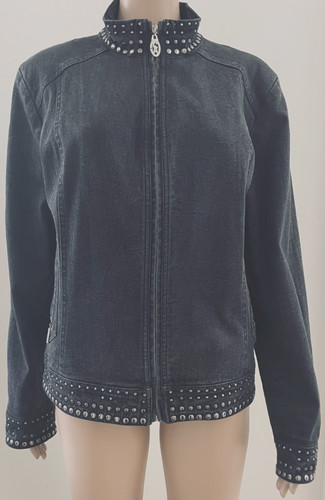 CHRISTINE ALEXANDER Sz. Large Jacket Black Denim Swarovski Crystal and Studded