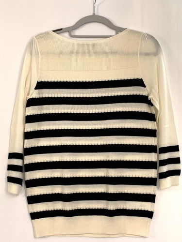 Ann Taylor LOFT Striped Popcorn Stitch Sweater ~ Black/Ivory ~ Small - Picture 2 of 5