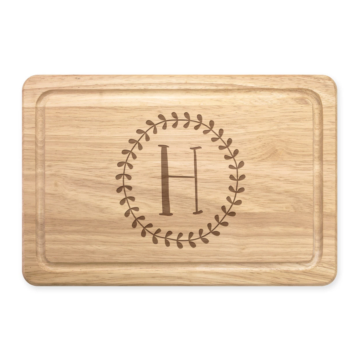Letter H Floral Wreath Alphabet Rectangular Wooden Chopping Board - Flowers