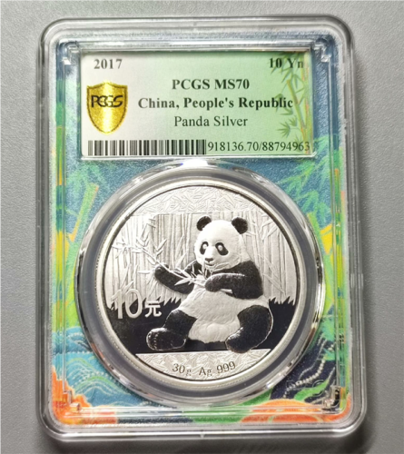 PCGS MS70 2017 10 Yn China, Volksrepublik Panda Silber 30g Bär Katze Logo - Bild 1 von 2