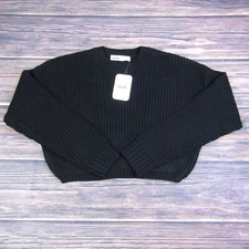 Elodie NEW Womens Medium Black Acrylic Knit Crewneck Sweater Pullover