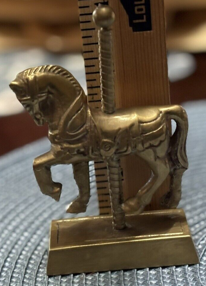 Solid Brass Carousel Horse & Base Trinket Merry Go Round  Paper Weight Vintage