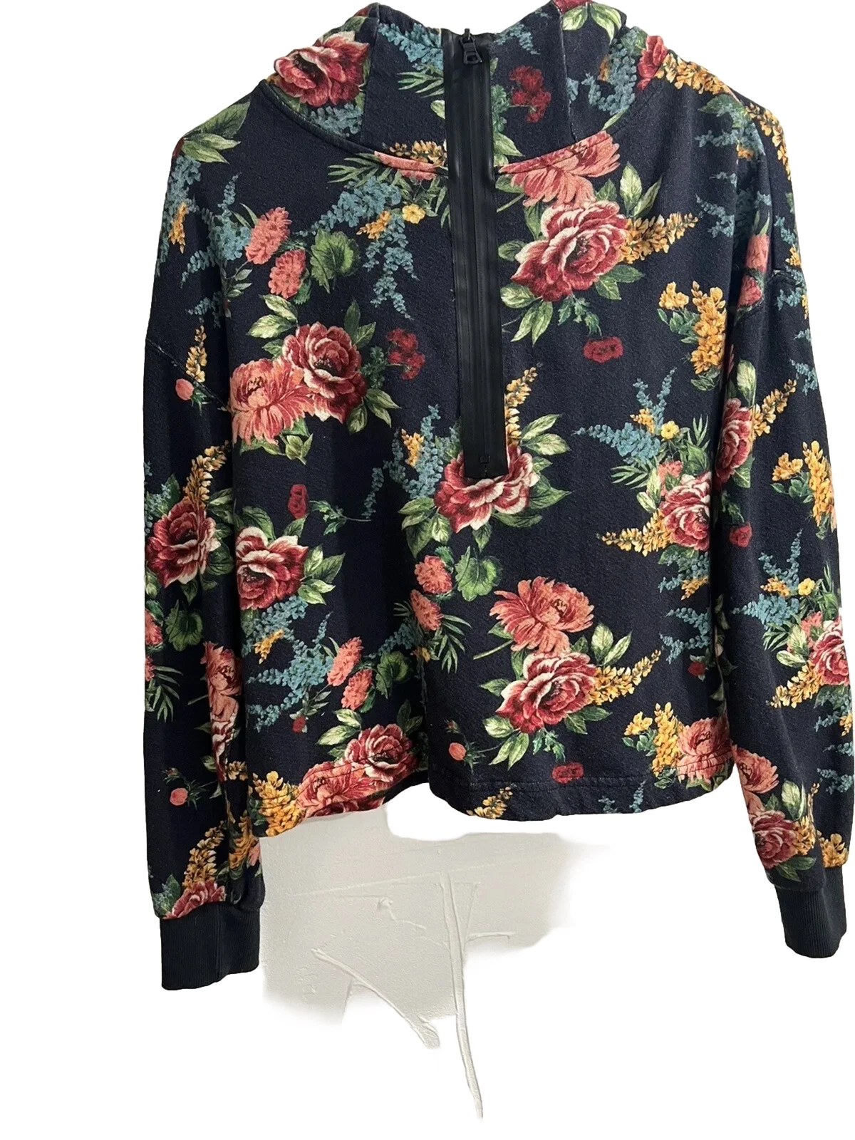 Alice + Olivia Womens Floral Quinlan Copped Hoodie Pullover Size S Black/Red