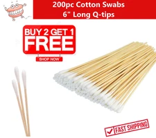 200pc Cotton Swabs Swab Q-tips 6" Long Wood Wooden Handle Cleaning Applicators