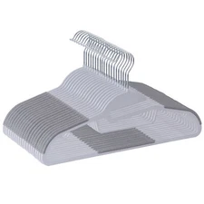 50 Pack Slim Thin Coat Shirt Plastic Hanger with Rubber Grip Swivel Hook Grey