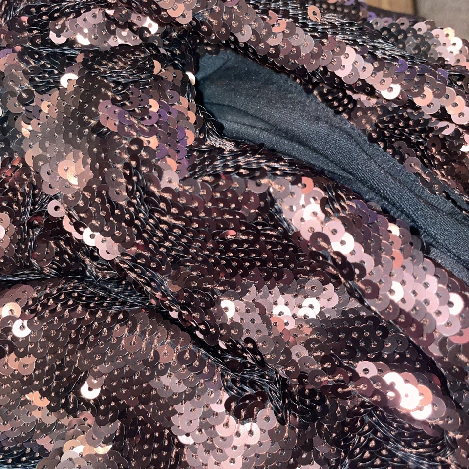 Vestido Robert Rodriguez Lentejuelas Fuera del Hombro Talla 2 Forrado de Seda Fiesta Bronce Foto 4 de 4