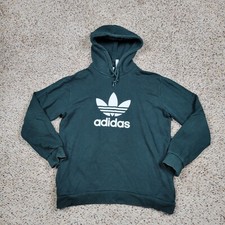 Adidas Hoodie Mens Medium Green White Trefoil Sweatshirt Sweater Spell Out A9