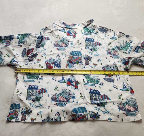 New women's M Printfresh Anthropologie Parisian poodles satin pajama set Paris - Picture 8 of 10