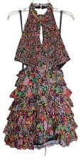 Mac Duggal Dress Size 2 Floral Ruffle Tiered Pink Red Green 8085 298