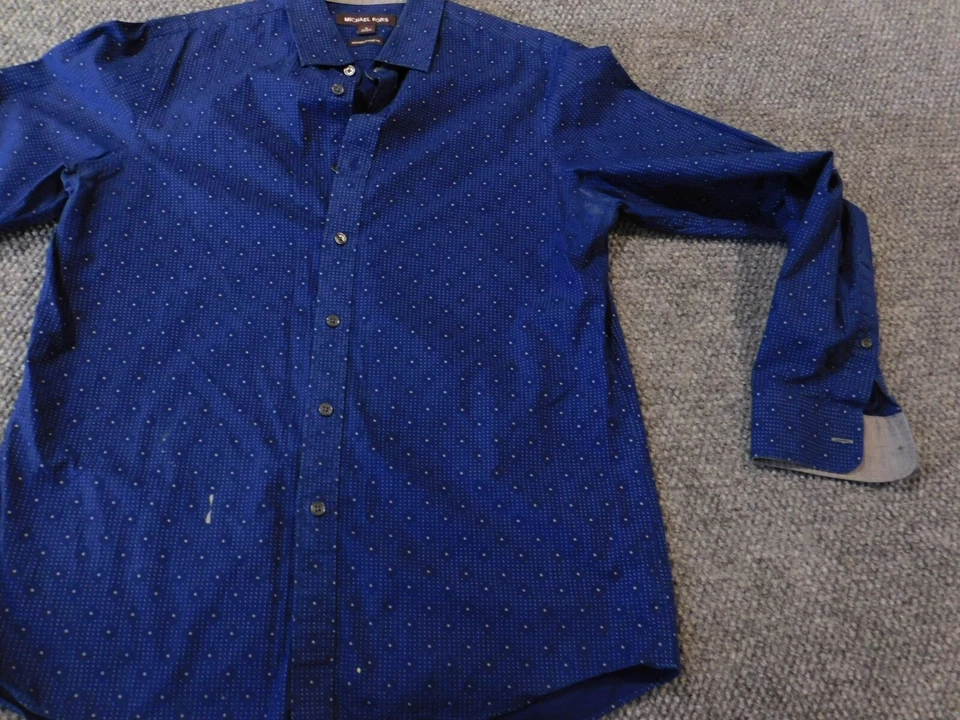 Camisa Michael Kors Para Hombre Mediana Azul Ajuste Clásico Lunares Botones Foto 2 de 4