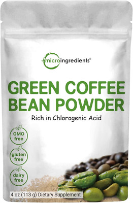 Green Coffee Bean Powder 4oz, Natural Caffeine, Rich in Chlorogenic Acid, No GMO