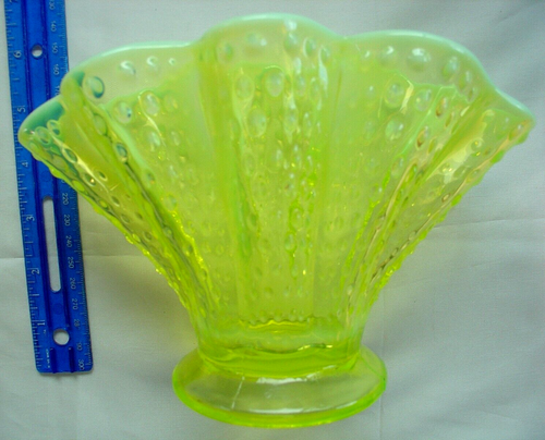 FENTON"SRC~5"MINIATURE"FAN VASE"TOPAZ"VASELINE OPALESCENT GLASS"HOBNAIL"40'sMINT - Picture 11 of 11