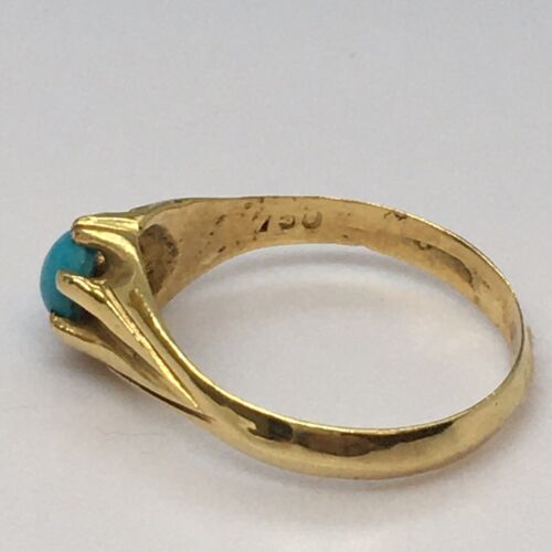 Edwardianischer Damenring 18 Karat Gold natürlicher persischer Türkis 1,8 Gramm Größe 4,5 - Bild 3 von 9