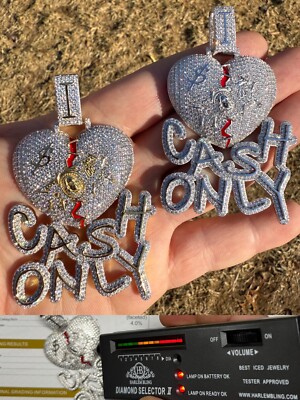 MOISSANITE 925 Silver Gold CASH ONLY Broken Heart Iced Hip Hop