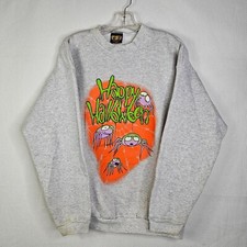 Vintage Happy Halloween 90s Cartoon Spiders Gray Graphic TSI Sweatshirt Large