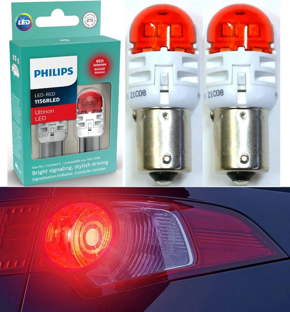 Philips Ultinon LED Light 1156 Red Two Bulbs Rear Turn Signal