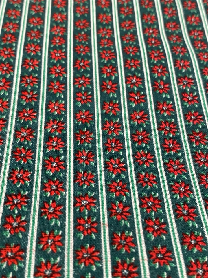 Unbranded Stripe Christmas Poinsettia Cotton Fabric Remnant 44" x 45" - Image 4 of 4