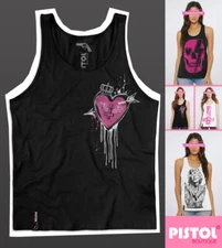 Pistol Boutique Womens Black casual CROWN SKETCH ARROW HEART Sleeveless Vest Top